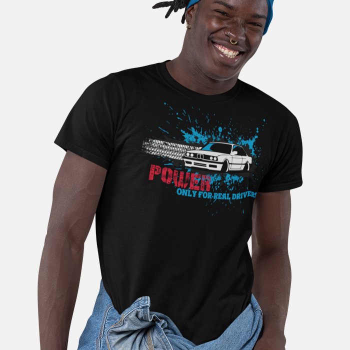 تي شيرت BMW للجنسين مطبوع عليه Power Only for Real Drivers