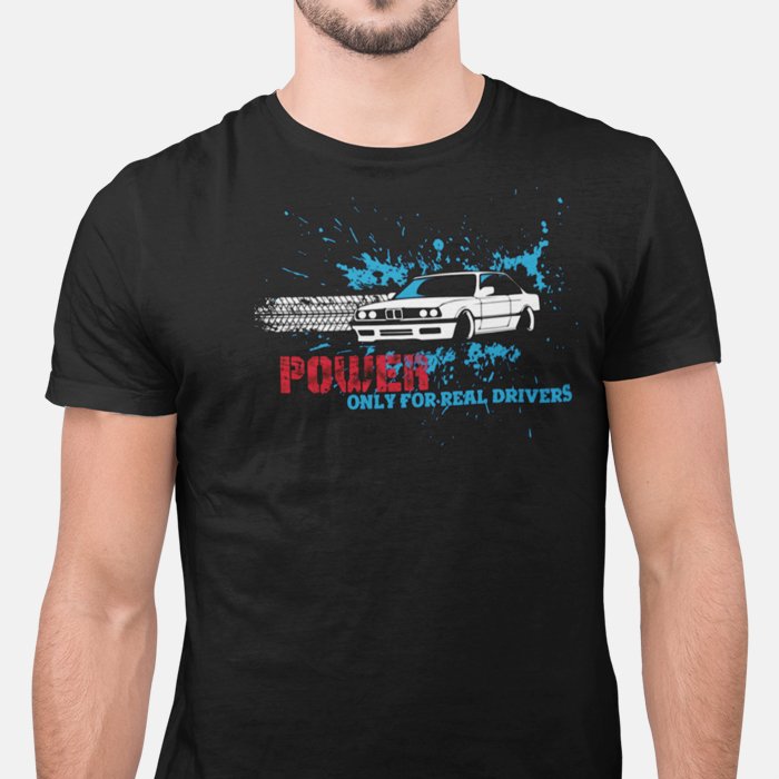 تي شيرت BMW للجنسين مطبوع عليه Power Only for Real Drivers